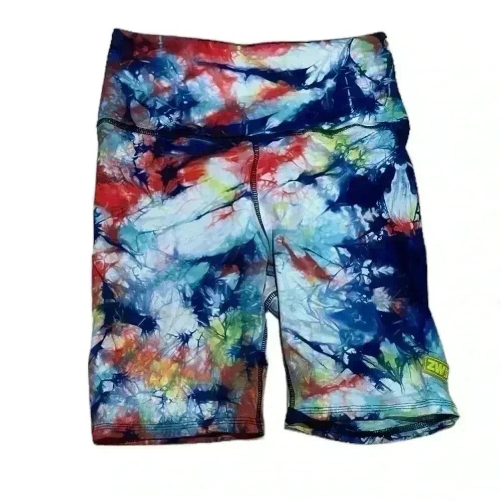 ZUMBA WORLDWIDE TIE DYE HIGH WAISTED BIKER SHORT Size Spicy